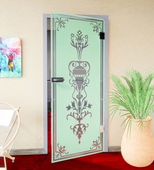 Glasdekor Jugendstil Blumenkelch pastell grün matt