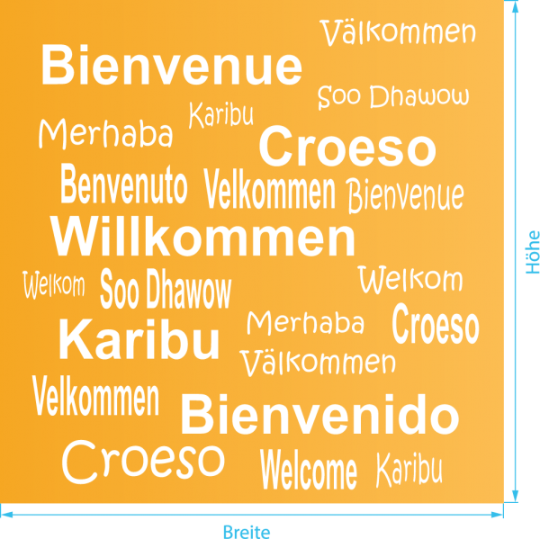 Glasdekor für Fenster, Schriftzug Willkommen