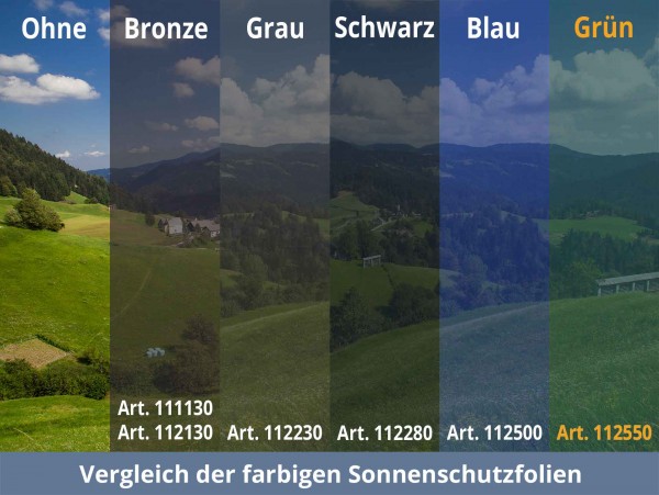 Tönungsvergleich verschieden farbiger Hitzeschutzfolien