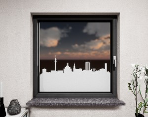 Glasdekor Skyline Dortmund weiß matt