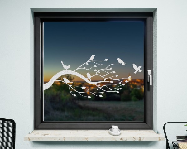 Fenstertattoo, Baum und Vögel