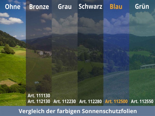 Tönungsvergleich unterschiedlich farbiger Hitzeschutzfolien