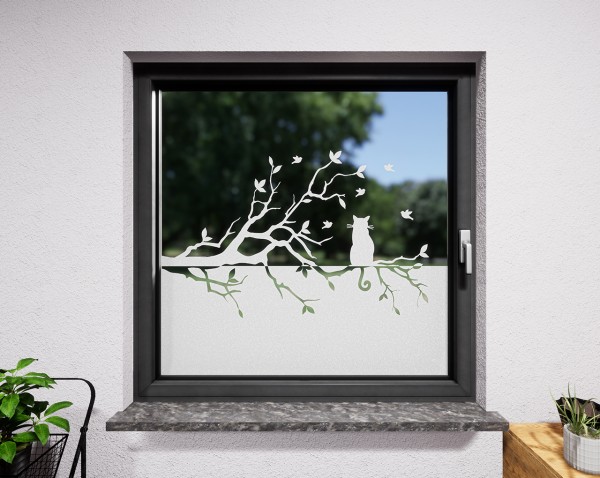 Glasdekor für Fenster, Katze