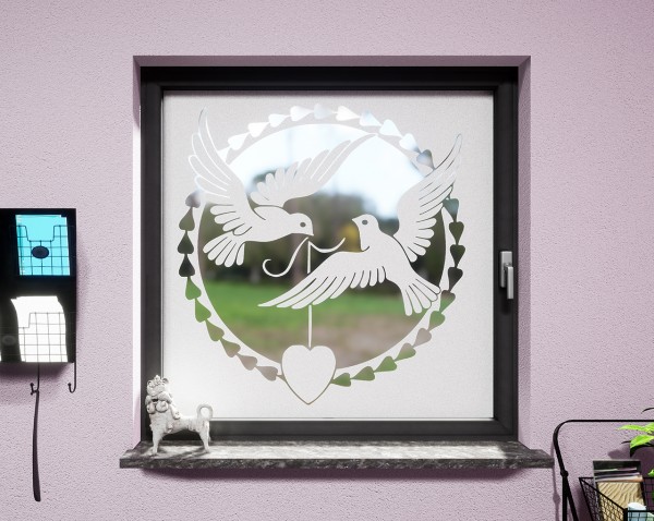 Glasdekor für Fenster, Tauben