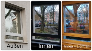 Bildvergleich Spiegelung am Fenster mittels Spionspiegelfolie