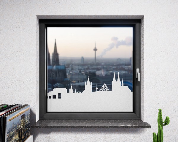 Glasdekor für Fenster, Skyline Köln