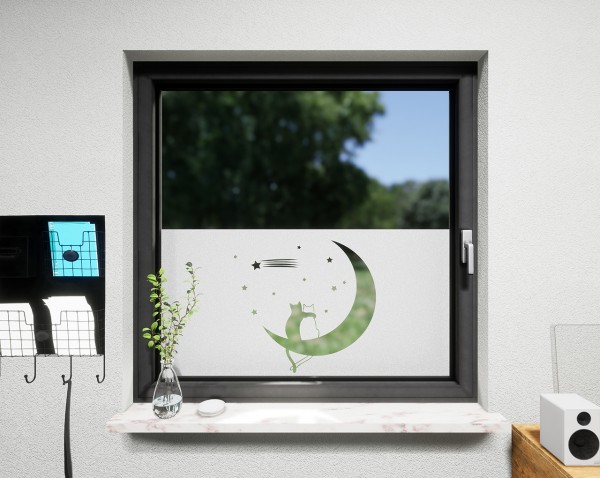 Glasdekor für Fenster, Mondkatzen